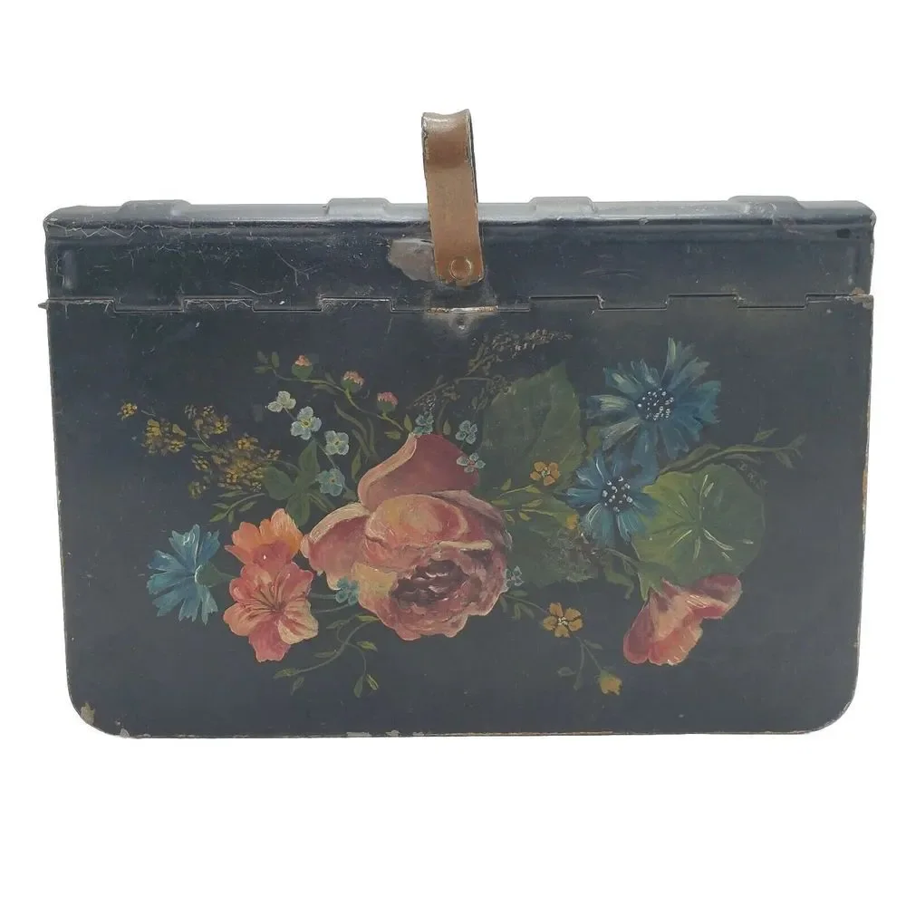 Antique‎ Vintage Tole Painted~Rose Cottage Design Crumb Catcher~Silent Butler